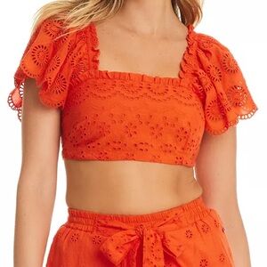 Red Carter Red Flutter Sleeve Crop Top Size Large NWT
